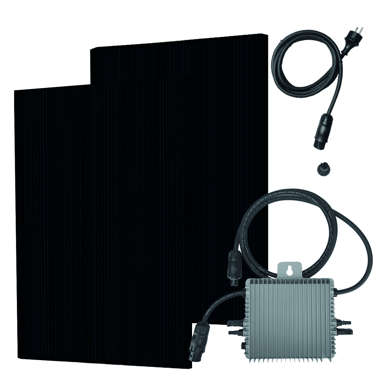Balkonkraftwerk BKW Full Black Frame 395Wp / 600W | Komplett Set | Plug & Play + WiFi + Mikrowechselrichter + Solarpanel
