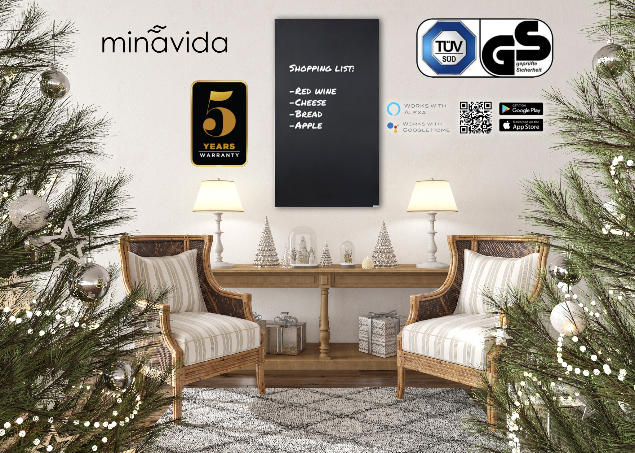 Infrarot Tafelheizung Heizung Infrarot Heizkörper IC900Plus Black inkl. Thermostat WiFi Wandheizung Deckenheizung